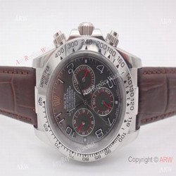 Copy Rolex Daytona Leather Strap SS Gray Face w/ Arabic Watch