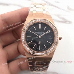 JH Copy Audemars Piguet Royal Oak Automatic Extra Thin Watch Rose Gold Diamond Bezel