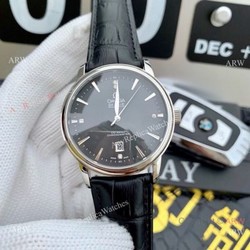 Clone Omega De Ville SS Black Leather Strap Watches 42mm