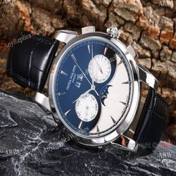 Fake Patek Philippe Geneve Grand Complications Watch Black  White Dial