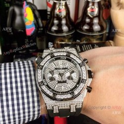 Royal Oak Offshore Diver AP Iced Out Replica Watch Silver Steel Case