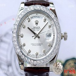 NEW UPGRADED Clone Rolex Day Date ii 41mm Watches Brown Leather Strap