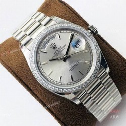 (EWF ) Rolex Day Date President Replica Watch Ss Silver Dial Diamond Bezel 36mm