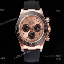 New Noob 4130 V3 Rolex Daytona Rubber Band Rose Gold Black Dial Watches