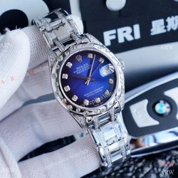 Rolex Lady Masterpiece Stainless Steel Blue Diamond Dial Watches 34mm Clone Rolex Datejust Watch