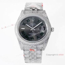 TW Factory Rolex Datejust Iced Out Watches Gray Dial Diamonds Silver Case