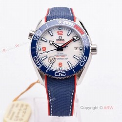 VS Factory Omega Seamaster Planet Ocean 600m White Red Blue Ceramic Bezel Americas Cup Replica Watch