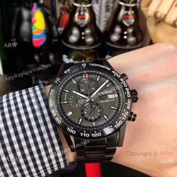 New Copy Tag Heuer Carrera Heuer 01 Black Steel Watch 43mm