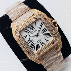 Best Copy Cartier Santos 100 Diamond Watch White Dial With Roman Markers