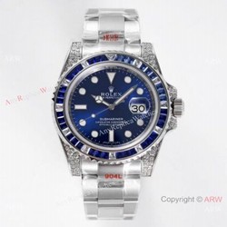 (ROF)Swiss Grade 1:1 Replica Rolex Submariner Royal blue Diamond Watch  Custom Made Watches