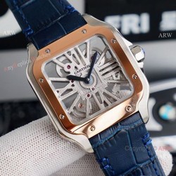 (TW )Replica Cartier Santos Skeleton Watch With Blue Leather Strap