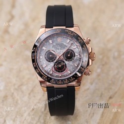 New 2021! AAA Replica Rolex Daytona 40 Watch Rose Gold Meteorite Face Oysterflex Strap