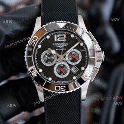 Longines Hydroconquest Automatic 41mm Replica Watches Black Face Black Rubber Band