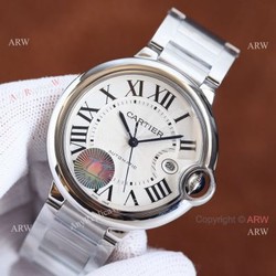 Copy Balloon Blue Cartier Silver Face 42mm Stainless Steel Strap Watch