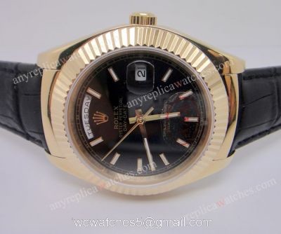 Rolex Day-Date Watch and Black Face Gold Beael Black Leather Strap watches