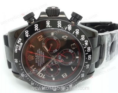 Rolex All Black Daytona Black Face Arabic Markers Red lines watches