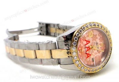 Replica ROLEX Datejust 2-Tone Pink Flower Diamond Ladies Watch watches