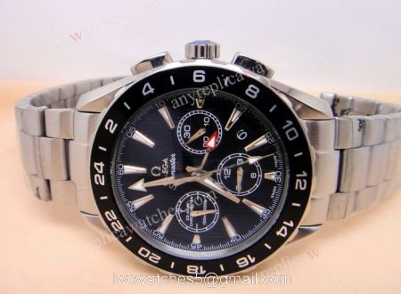 Omega Seamaster GMT Chronograph SS Black Face Best Omega Watches Replica For Sale watches