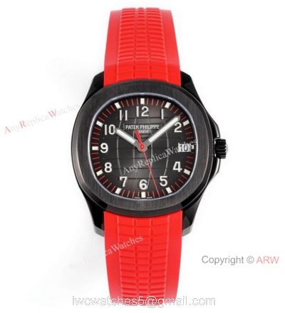 Swiss 1:1 Copy Patek Philippe Aquanaut Cal324 Watch Carbon Case Red Rubber Strap watches