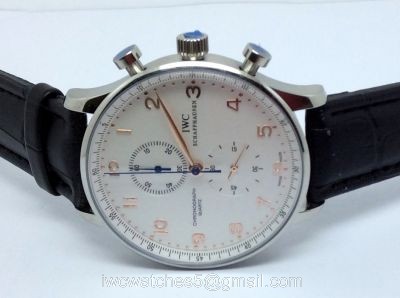 IWC Schaffhausen SS White Face Rose Gold Number Black Leather Replica Watch watches