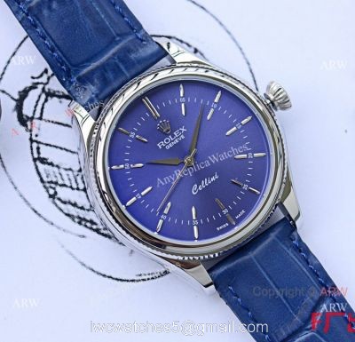 Copy Rolex Cellini Time 40mm Watch Blue Dial Blue Leather Strap watches