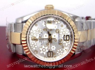 Rolex Datejust Fake Watch: Two Tone Silver Flower Face 36mm Mens Watch watches
