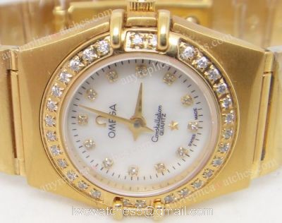 Omega Constellation Copy Yellow Gold Case Ladies Quartz Watch watches