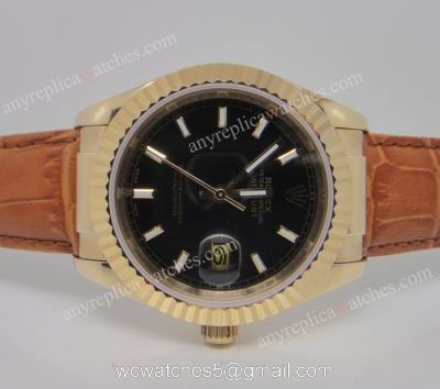 Copy Rolex Datejust Watch Black Face Brown Leather watches