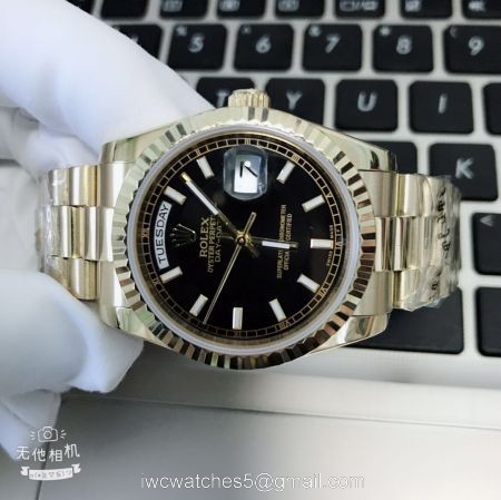 High Quality Copy Rolex Day-Date Black Face Yellow Gold Mens Watch 36mm watches