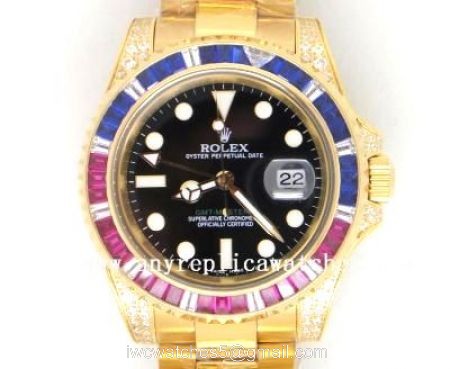 Rolex GMT Master 2 Rainbow Diamond Bezel All Gold Replica Watch watches