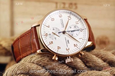 Fake IWC Portuguese Rose Gold Chronograph Watch Black Leather Band watches