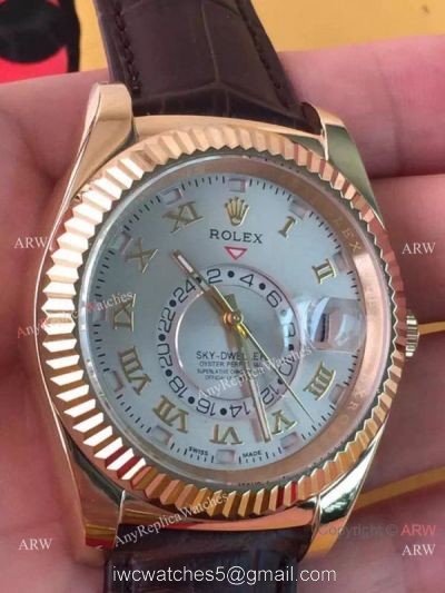 Replica Rolex Sky-Dweller Rose Gold Brown Leather Watch at Discount Price watches