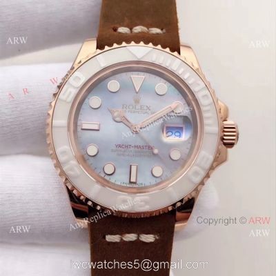 Rolex Rose Gold Yachtmaster Replica Watch 40mm Purple MOP Face watches