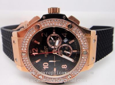 Hublot Big Bang Rose Gold Black Diamonds Black Rubber Band watches