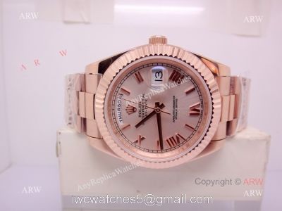 New Replica Rolex Day Date Rose Gold Roman Markers Watch 40mm watches