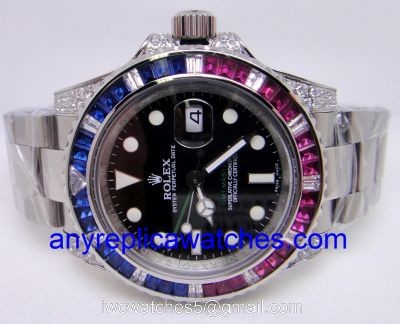 Rolex GMT Master II Watch Red / Blue Diamond Bezel Replica Rolex watches