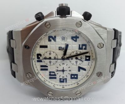 Cheap Audemars Piguet Replica Watches AP Royal Oak Offshore White Face Black Leather Strap 44mm watches