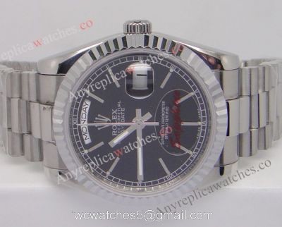 Rolex Day-Date Polished Stainless Steel Black Dial Mens Replica Watch watches