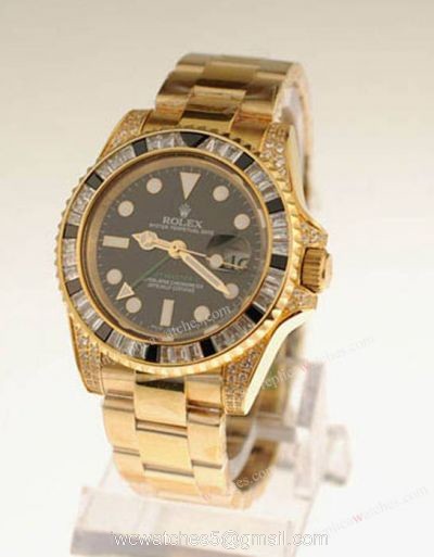 Yellow Gold Rolex GMT Master 2 Rainbow Bezel Watch Black Sapphire Crystal 40mm watches