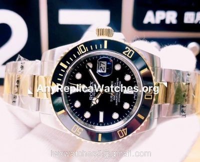 High Quality Replica Rolex Submariner Watch 2-Tone Black Dial Black Ceramic 40mm watches