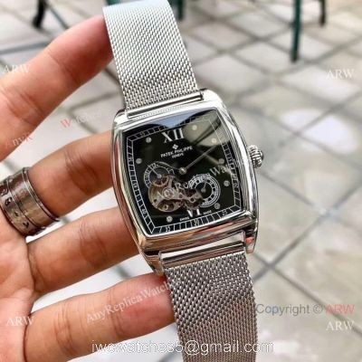 New Fake Patek Philippe Geneve Stainless Steel Black Dial Watch 40mm watches