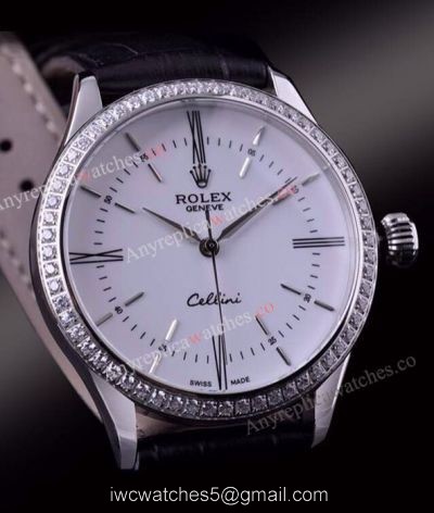 Swiss Rolex Cellini Time Wrist SS White Roman Diamond Bezel Rolex Geneve Fake watch watches
