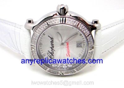 Swiss Quality Happy Sport Chopard Ladies Watch / White Leather / Diamond Watch watches