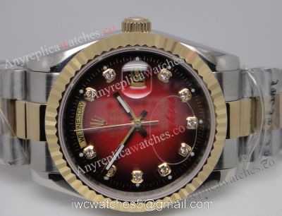 Copy Rolex Day-Date Watch: 2-Tone Red Face Rolex Replica for Mens watches