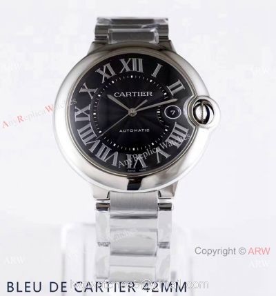 Super High AAA Replica Cartier Ballon Bleu De 42mm Watch Black Dial Stainless Steel watches