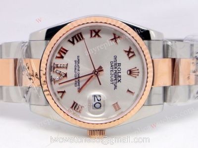 Rolex Datejust Watch 2-Tone Rose Gold White Dial Diamond on the IV numeral watches