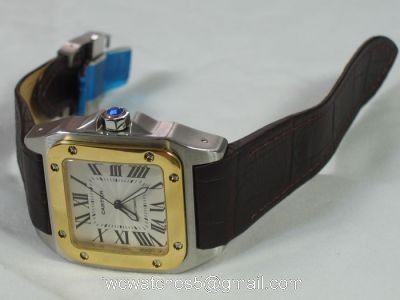 Cartier Santos 100th Anniversary Watch White Dial Gold Bezel watches