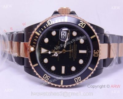 Solid Black Rolex Submariner 2 Tone Rose Gold Bracelet Men Watch watches