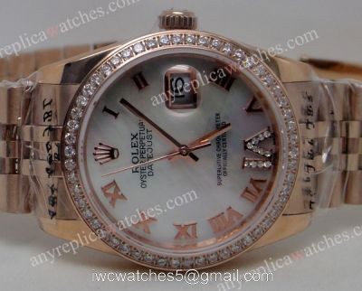 Rose Gold Rolex Datejust Diamond Bezel White Face Watch watches