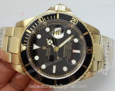 Classic Model Rolex Yellow Gold Submariner Watch Black Face / Black Bezel watches
